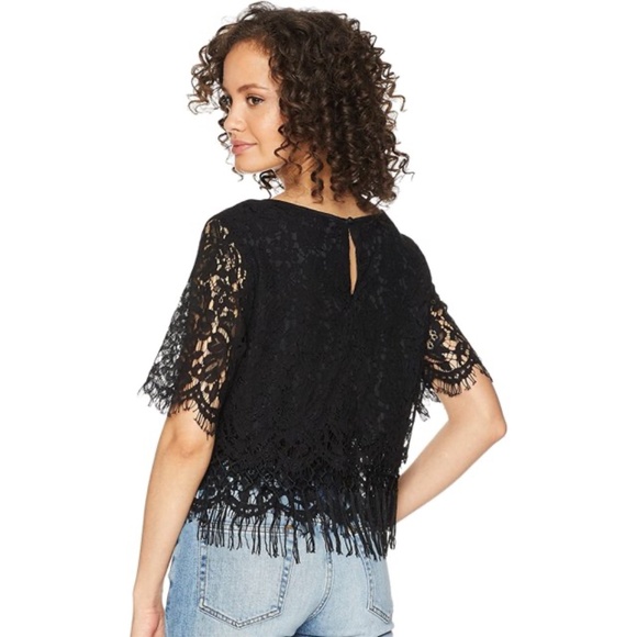 Romeo & Juliet Couture Lace Layered Fringe Short Sleeve Crop Top, Size S - Picture 3 of 16